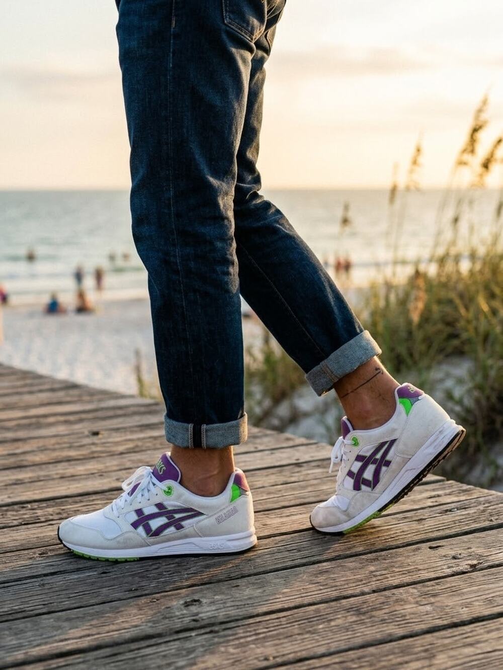 ASICS Gel-Saga Mens Size 9.5 US White Purple Green 1193A071 Sneakers Pre-Owned